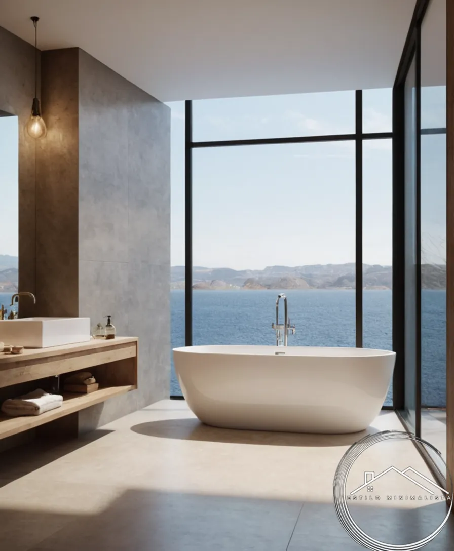 A minimalist bathroom with a stylish and compact soaking tub.