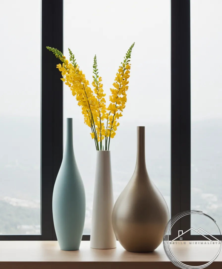 3 minimalist vases placed stylishly on a modern shelf.