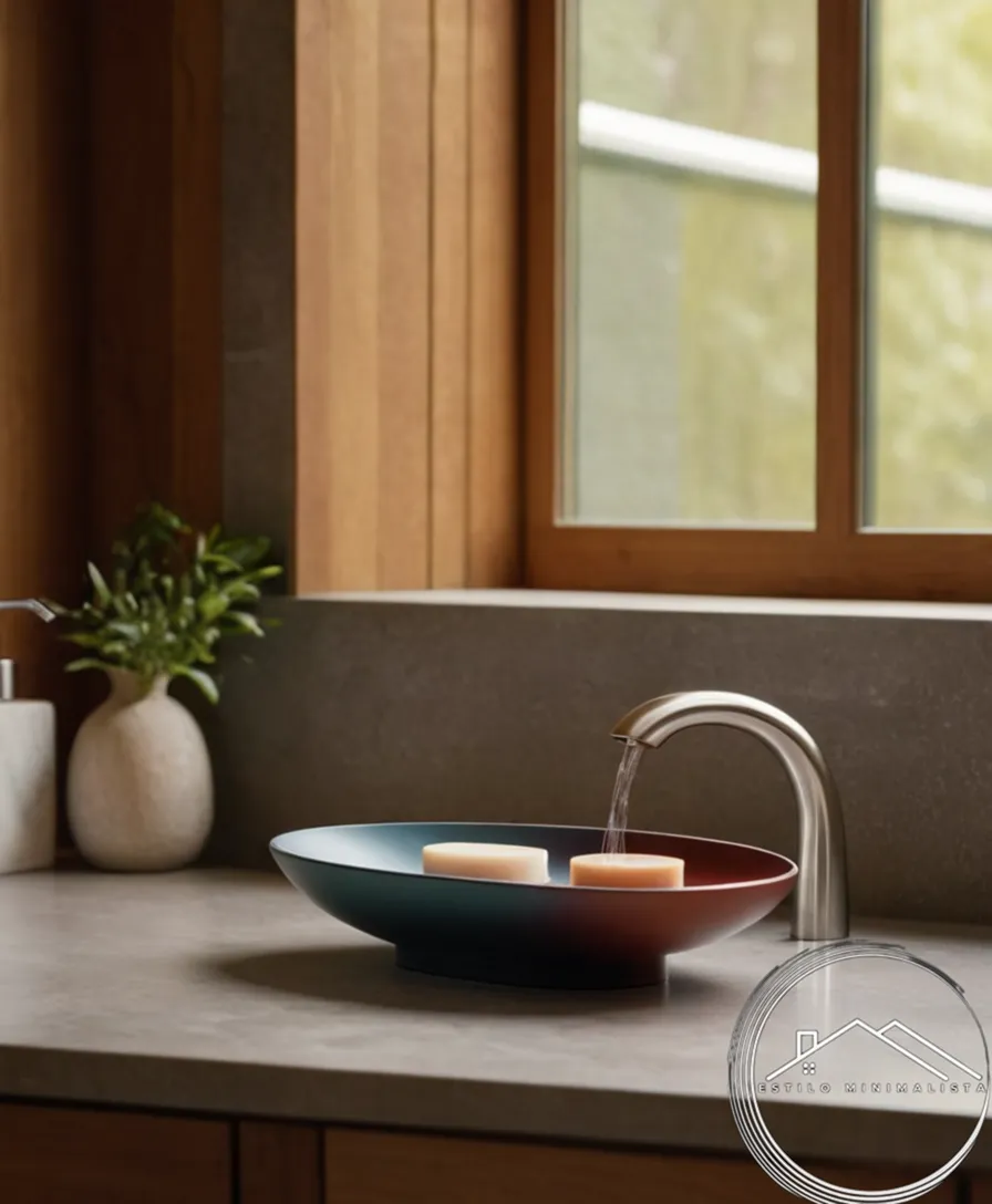 Simple, modern soap dishes on a sleek bathroom countertop.