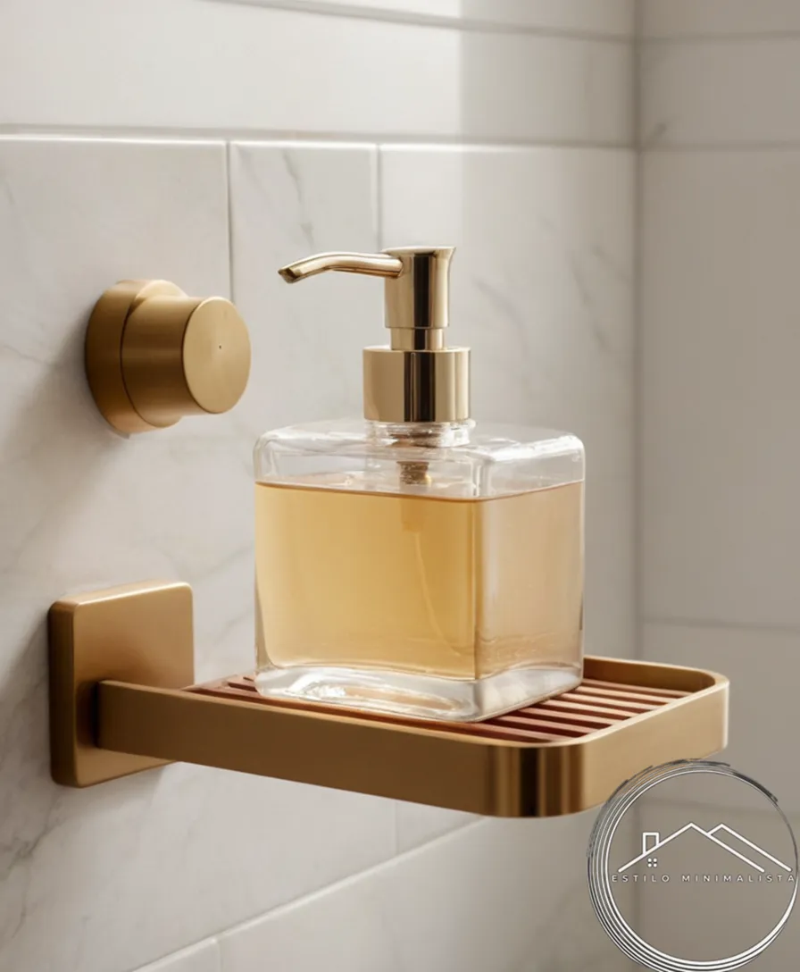3-4 minimalist soap holders in various bathroom settings.
