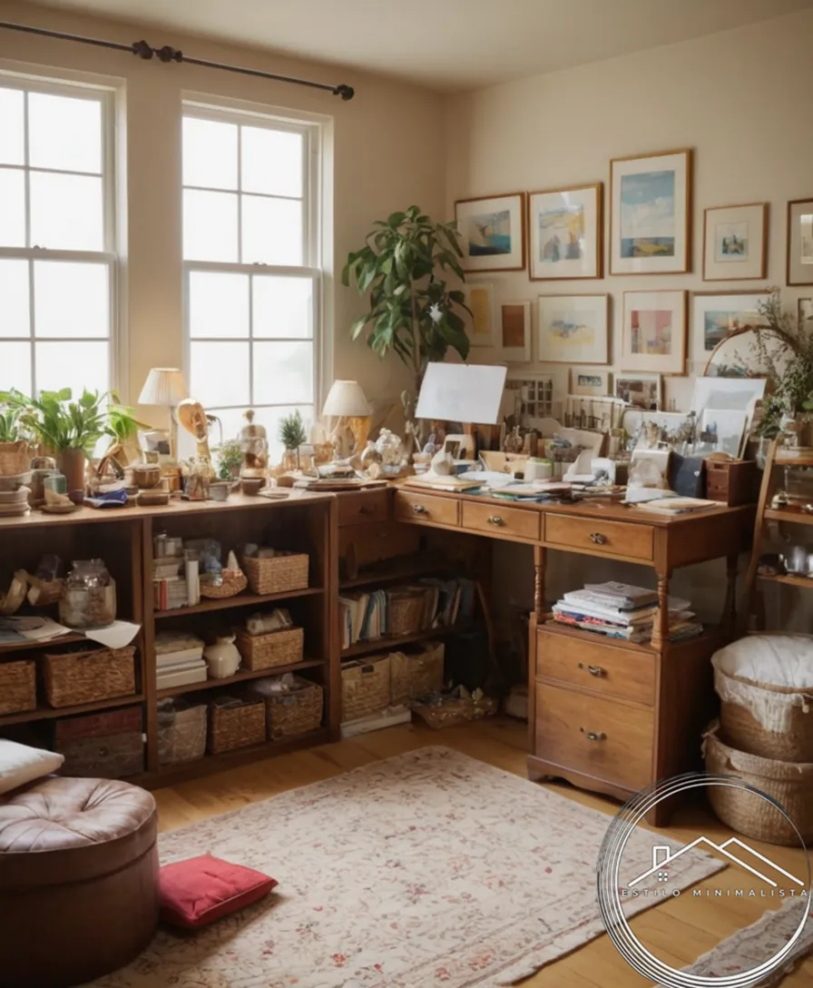 A cluttered room with sentimental items amidst a joyful KonMari-esque organization process.