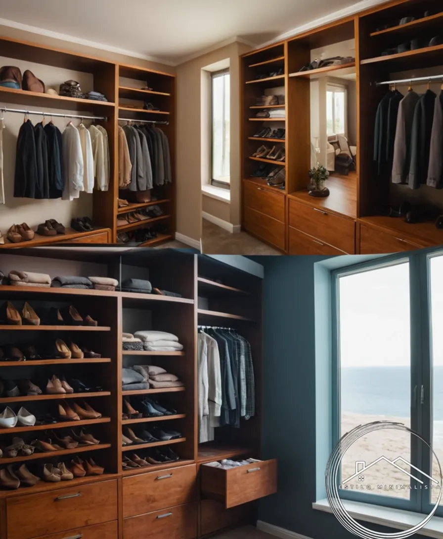 A before and after photo or transformation montage of a closet.