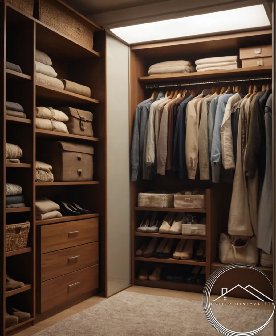 A cluttered closet next to an organized, peaceful one.