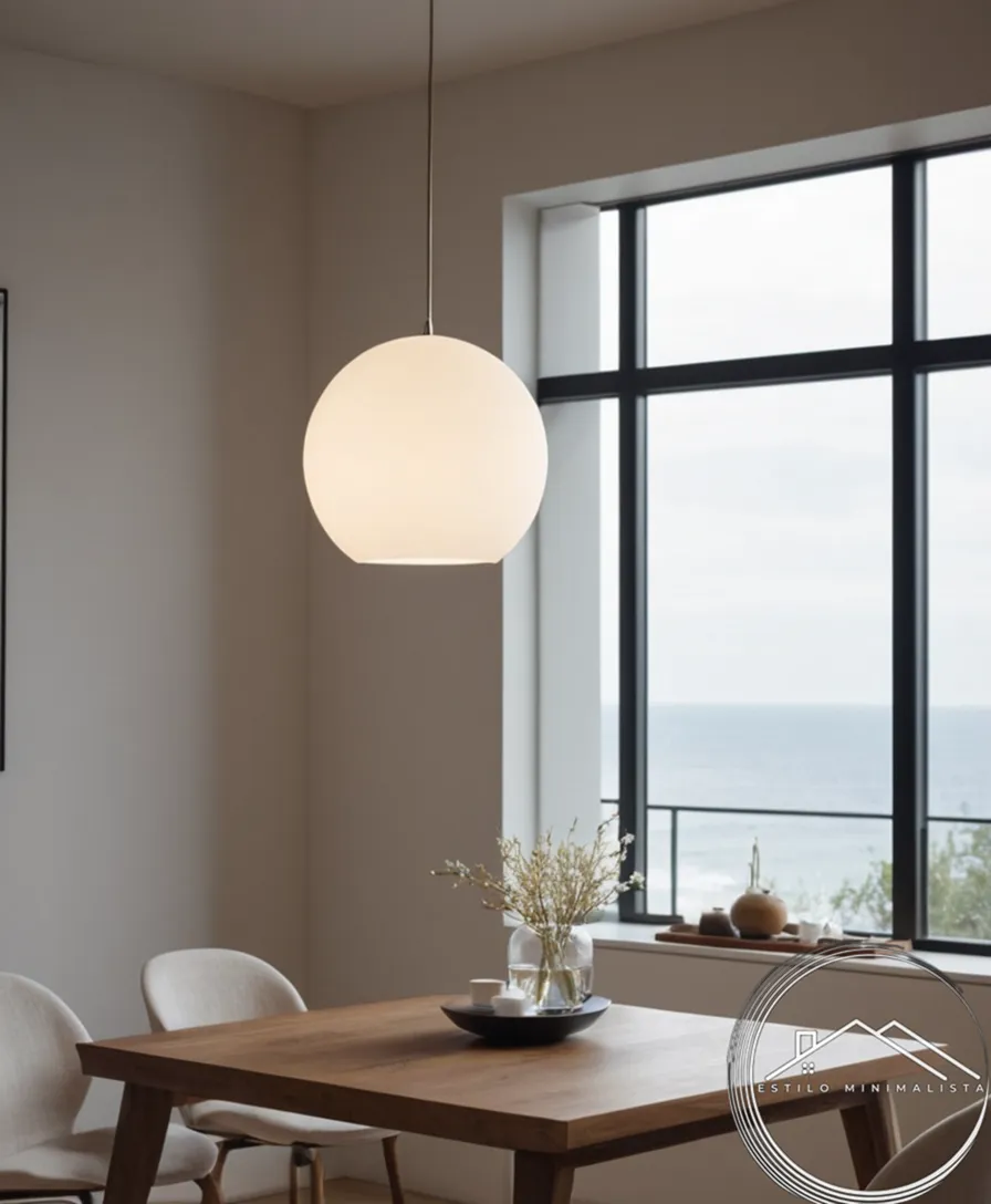 A minimalist pendant lamp hanging in a sleek, modern room.