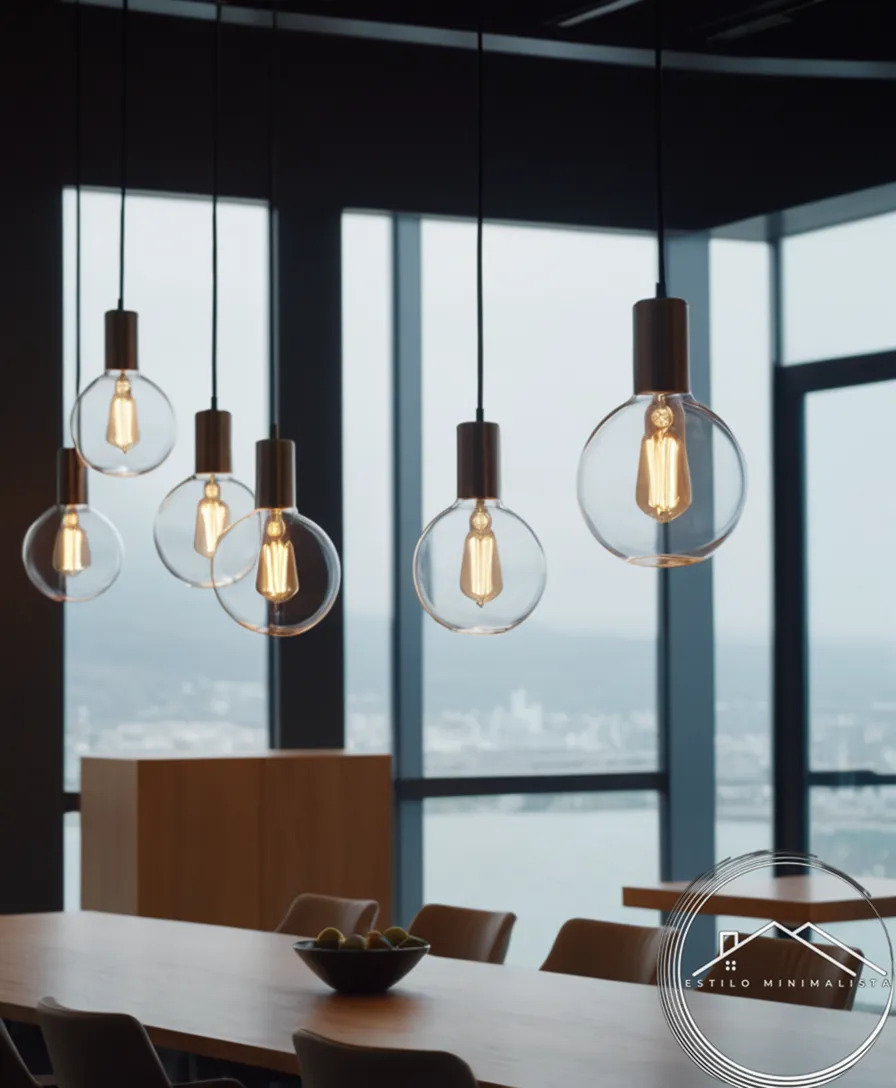 3-4 minimalist hanging lamps in a modern commercial space.