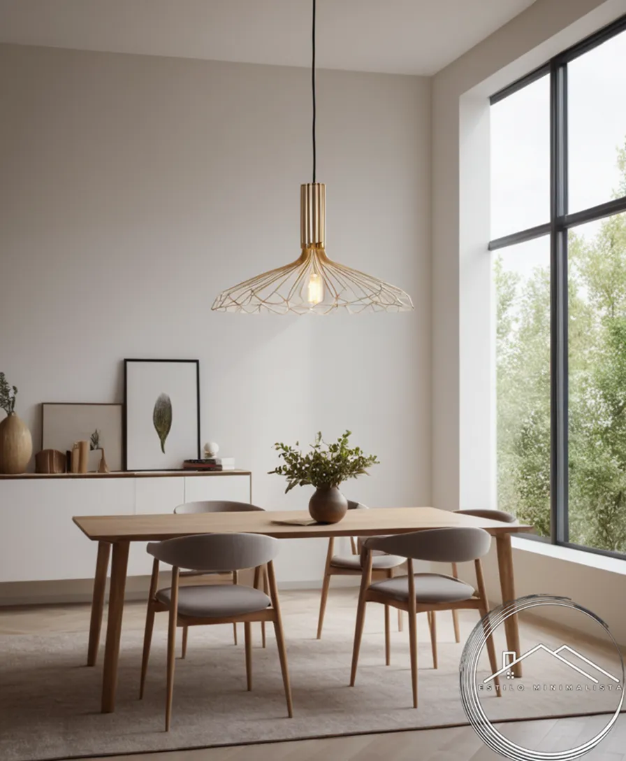 A minimalist pendant light hanging above a modern living space.