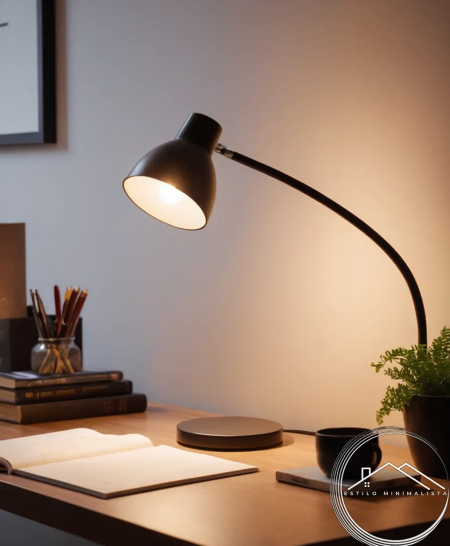 A minimalist desk lamp in a stylish home office setting.