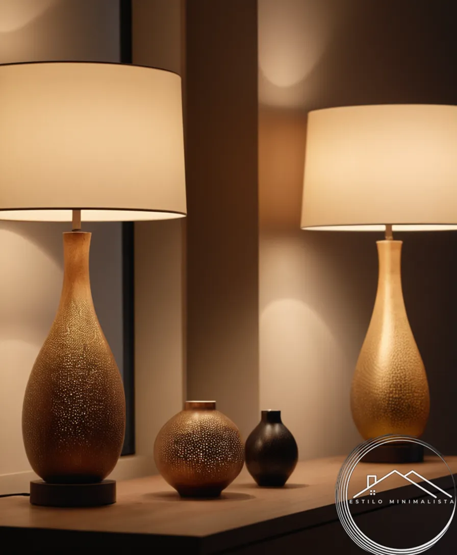 3 or 4 minimalist lamps in different styles.