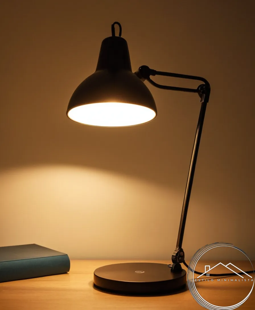 A minimalist desk lamp with adjustable brightness features.