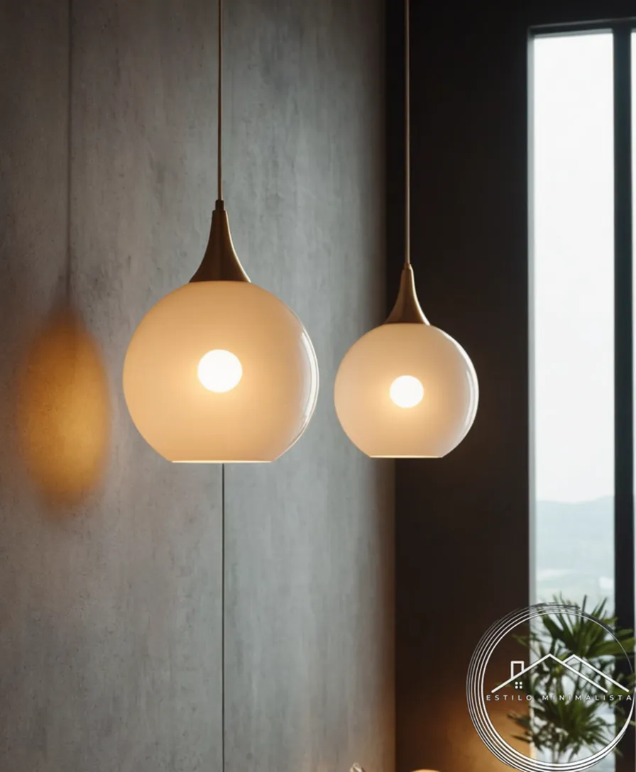 3-5 minimalist hanging lamps on a modern wall.