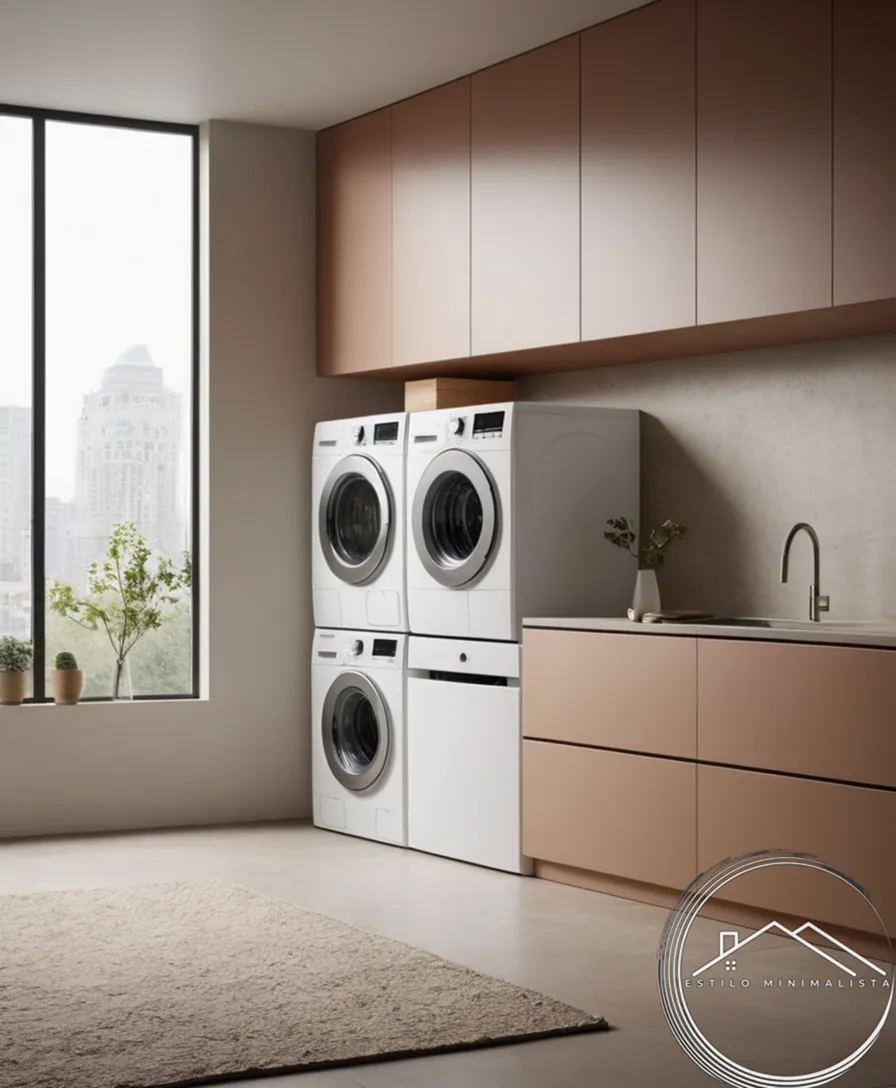A minimalist designed washer unit with vertical design elements.