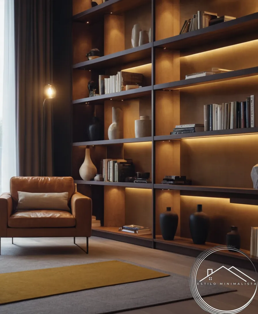 3-4 minimalist bookshelves in a stylish, modern setting.