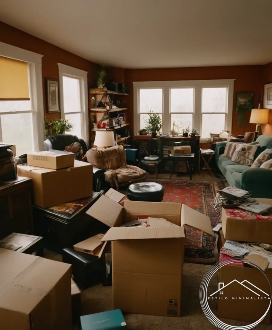 A cluttered home after a move, with messy boxes and furniture.