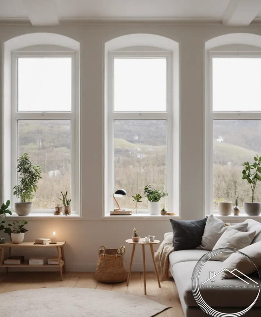 A minimalist Scandinavian room with soft, ambient lighting.