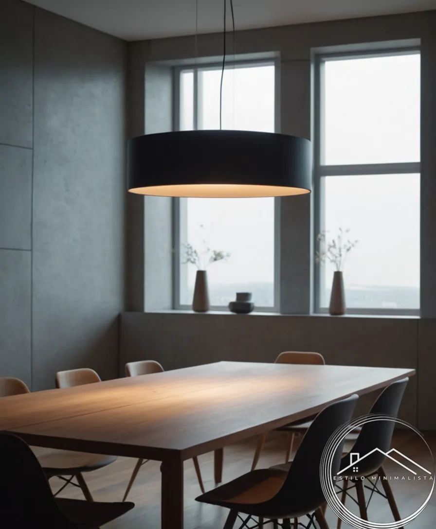 A minimalist suspension lamp in an elegant indoor setting.