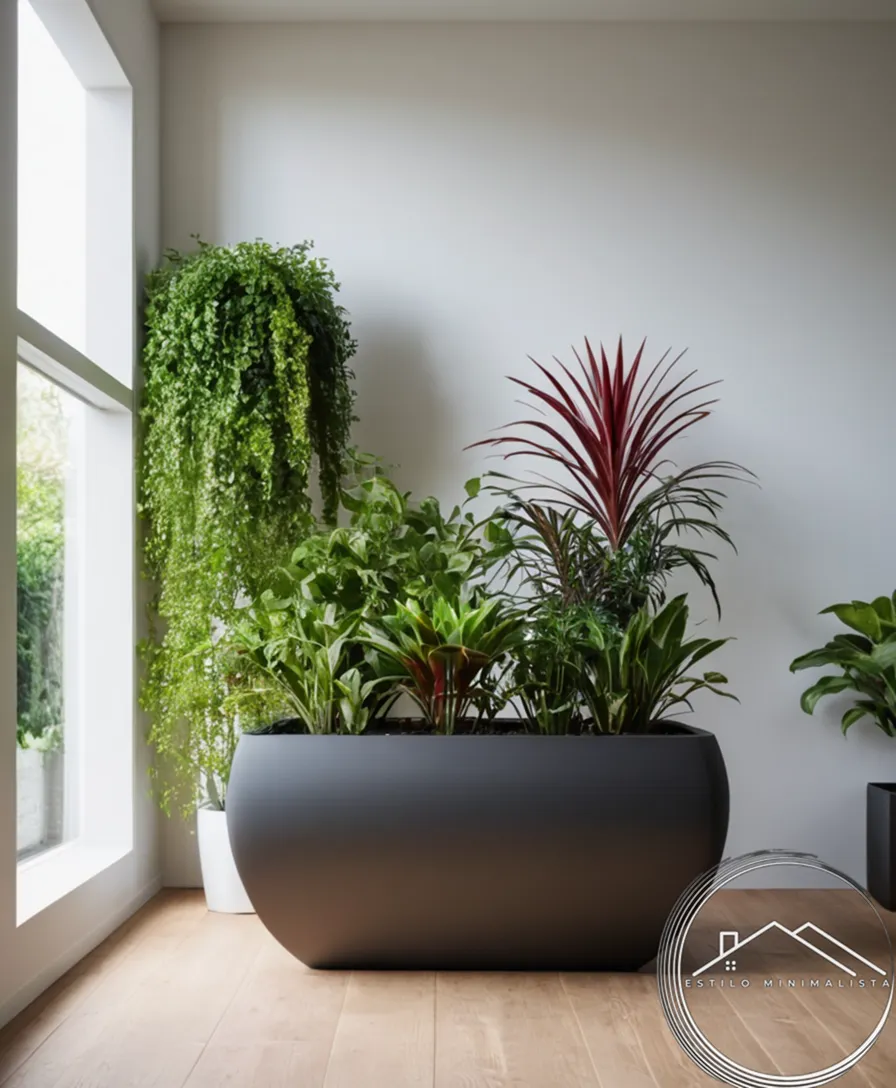 3 minimalist planters with self-watering features and greenery.