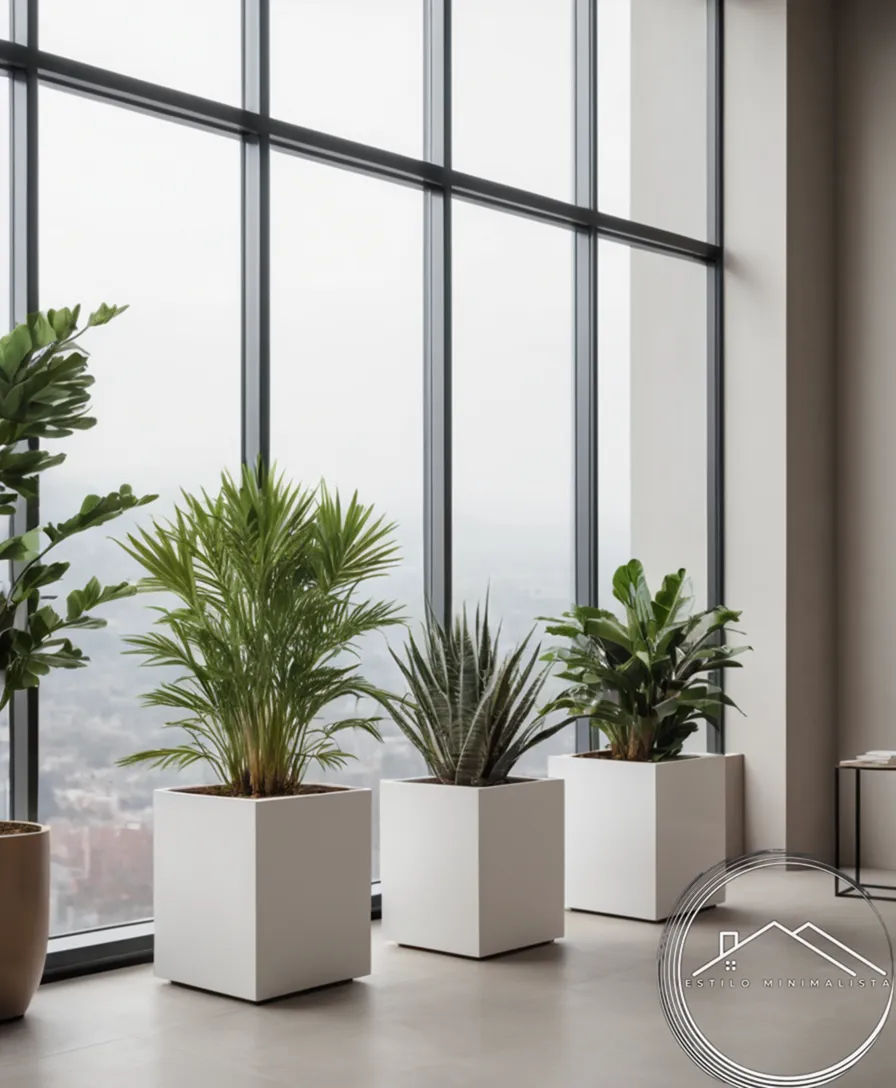 3 minimalist square planters on a modern, geometric background.