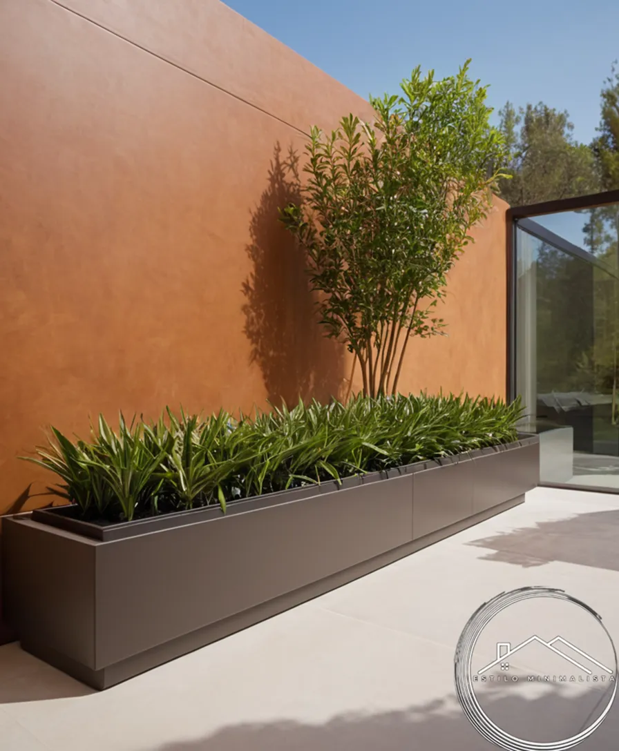 Sleek modern planters with built-in drainage systems on patio.