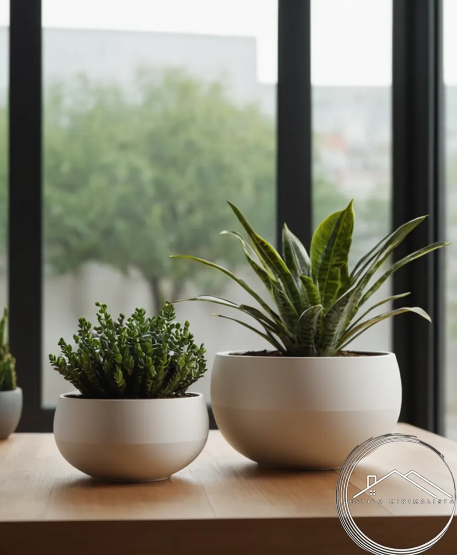 2-3 minimalist planters on a stylish, modern table.
