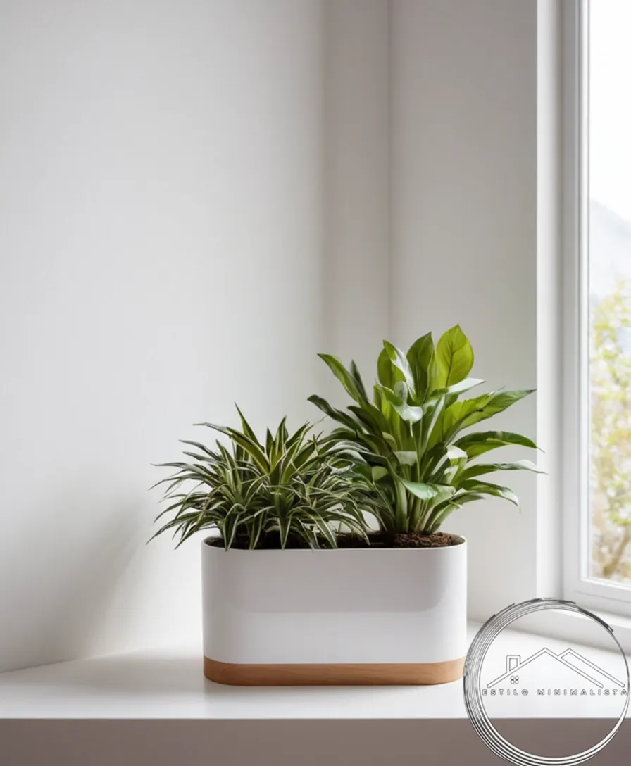 A minimalist planter on a simple white or wooden background.