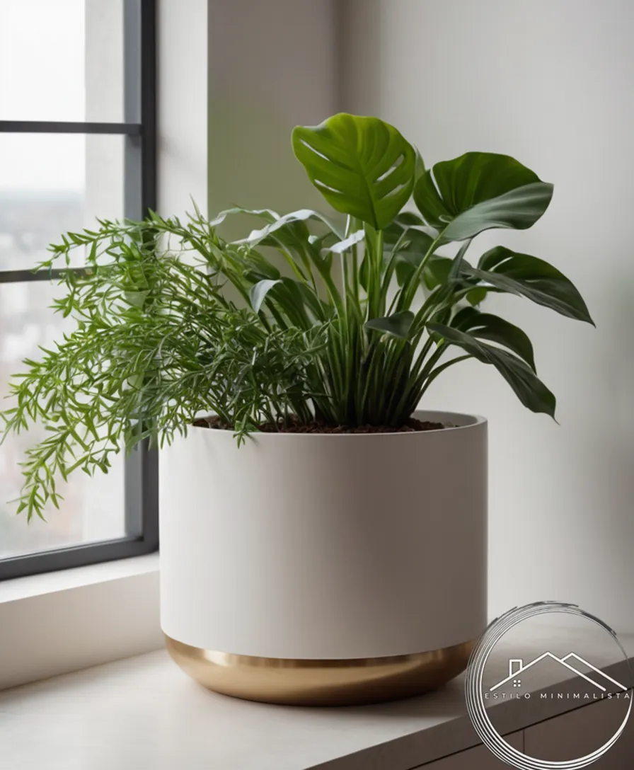 A minimalist planter with a few elegant plants.