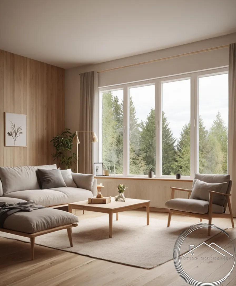 A gentle Scandinavian-style living room with an ash wood interior.