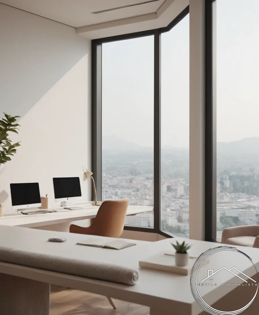 A minimalist office setting with organic cotton fabric elements.