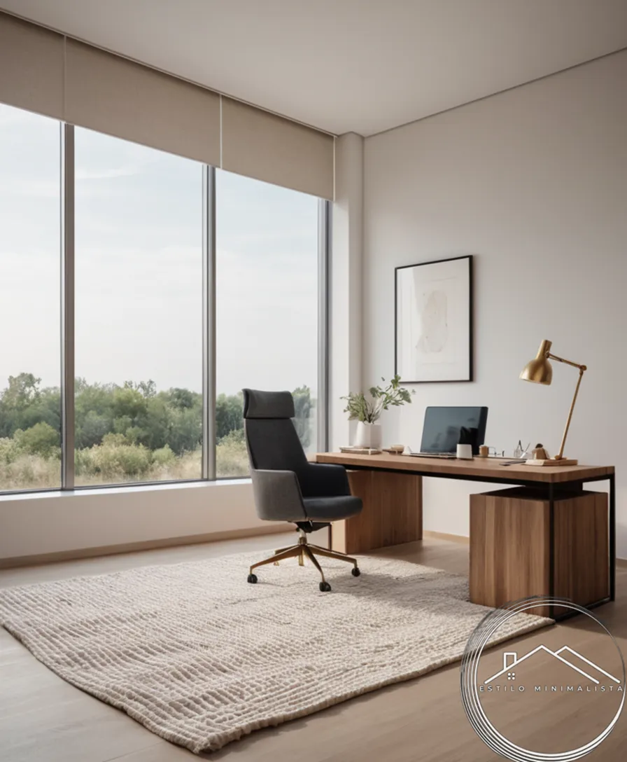 Minimalist office space with organic cotton textiles and simple design.