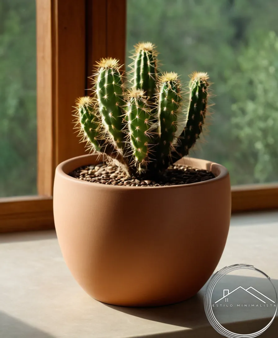 A simple, beautiful ceramic pot and cactus on a clean background.