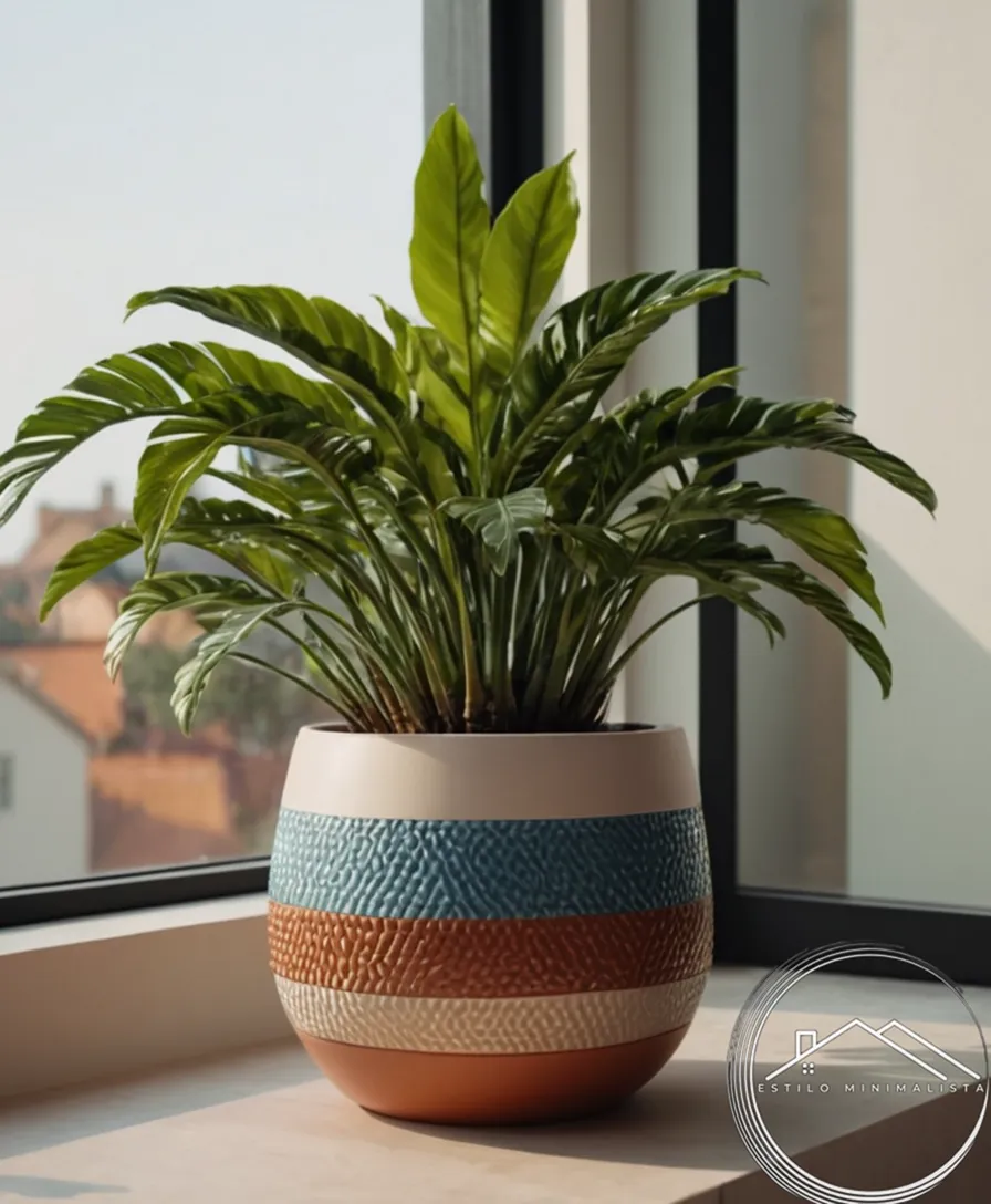 A minimalist plant pot with artistic design details.