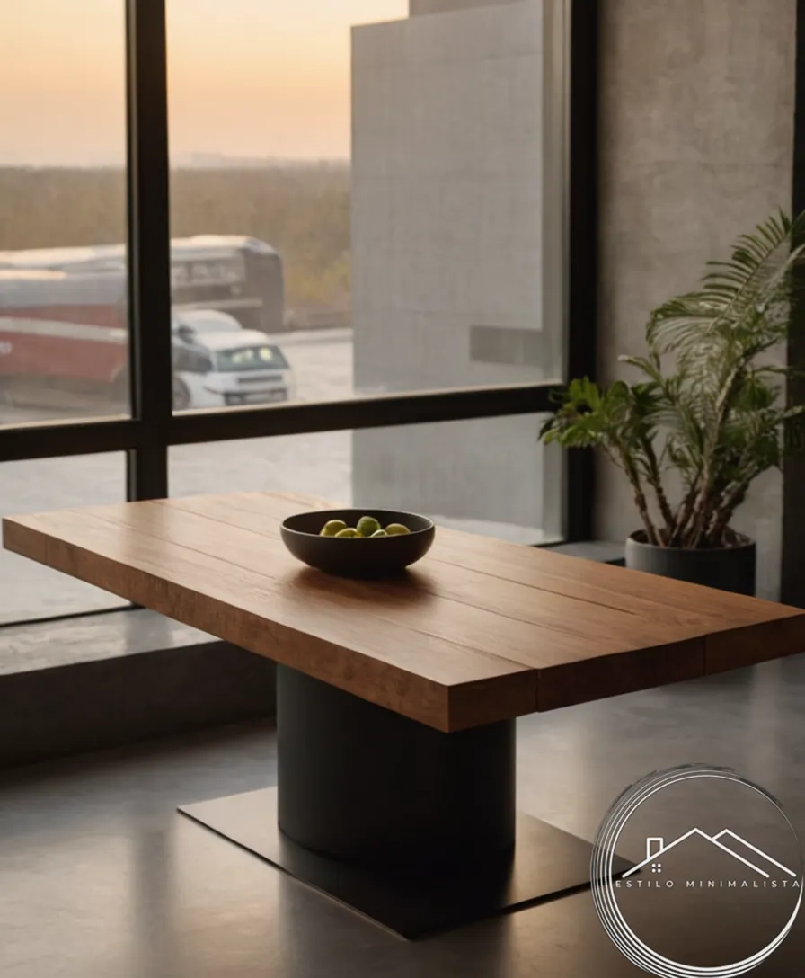 A minimalist auxiliary table in an industrial-inspired interior setting.