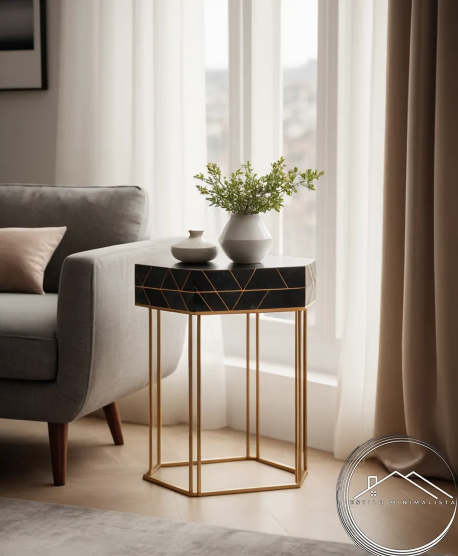 A minimalist side table with geometric design lines.
