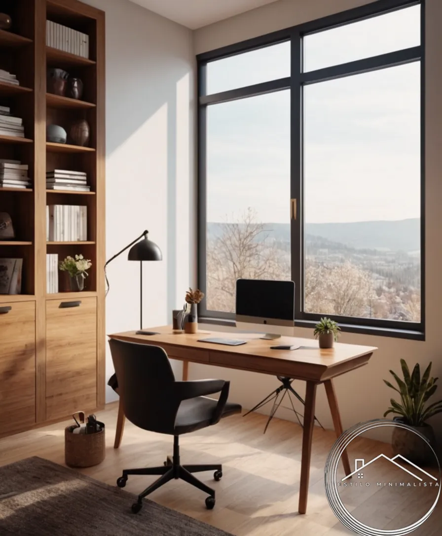 A small home office with a minimalist side table.
