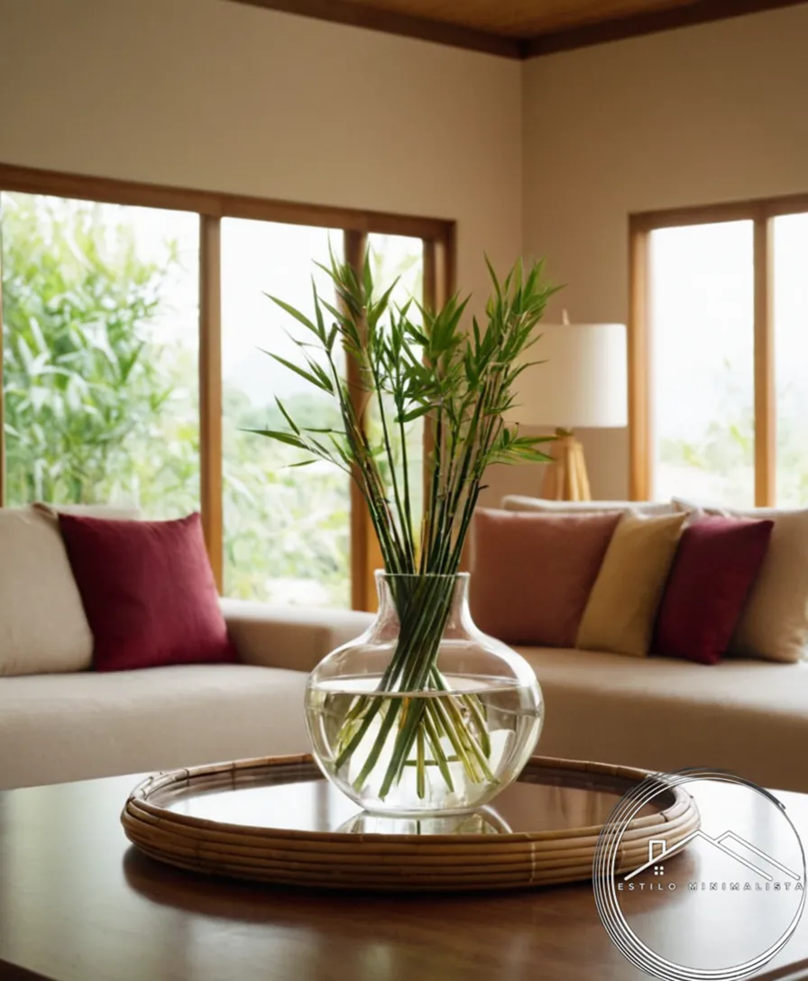 A minimalist bamboo living room centerpiece being lovingly maintained.