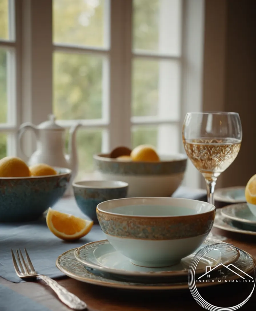 A beautifully set table with ceramic dinnerware.