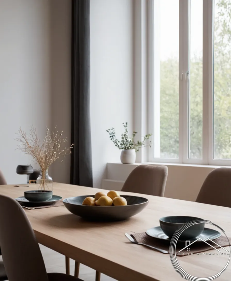 A minimalist dining table with modern ceramic decor.