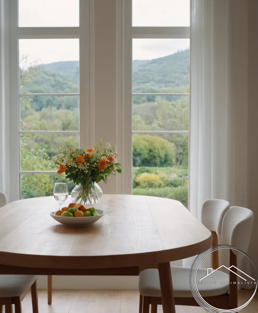 A minimalist dining table in various elegant, natural settings.