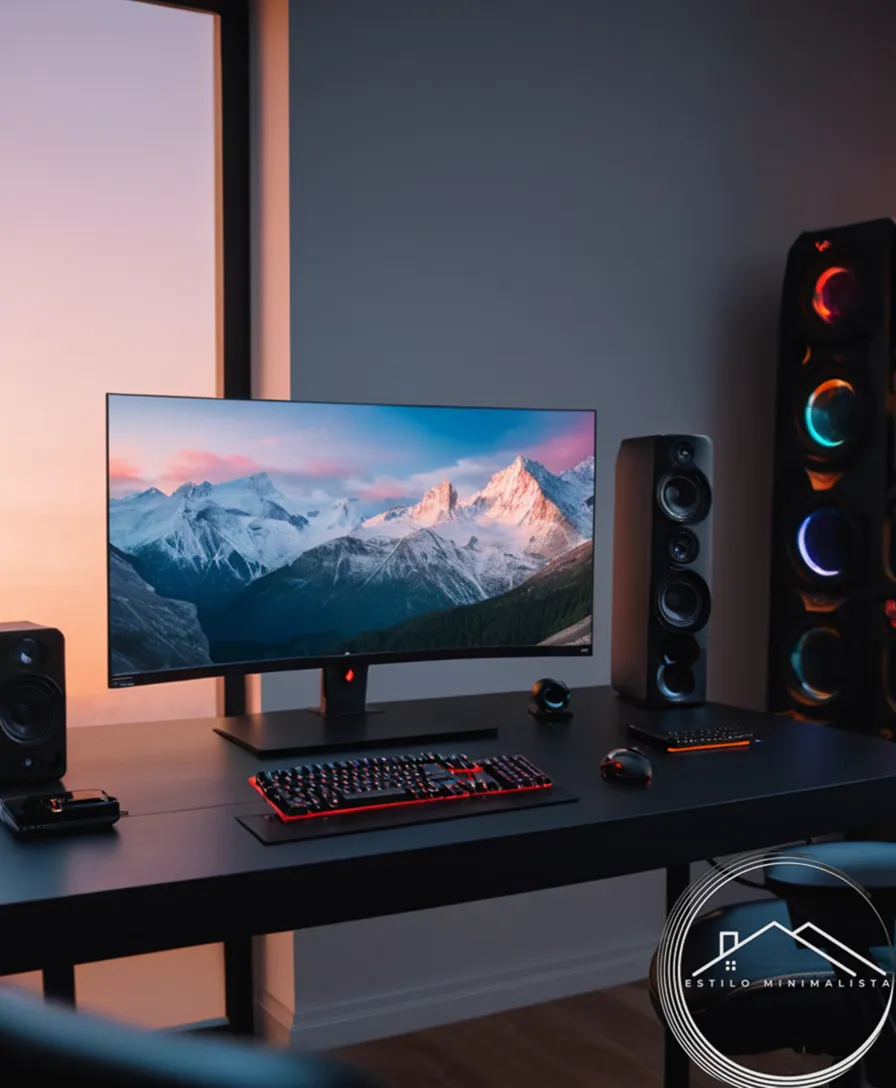 A minimalist gaming setup on a clutter-free desk.