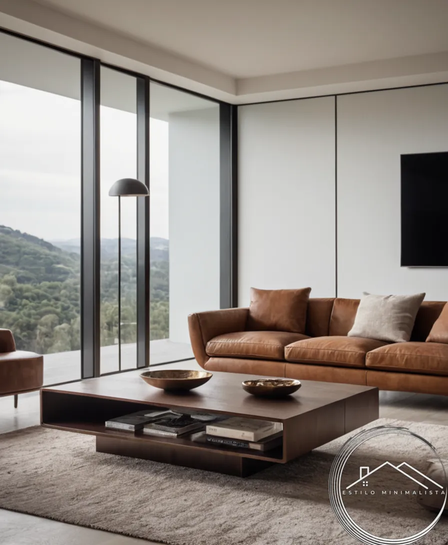 A minimalist low-slung coffee table in a luxurious living room setting.