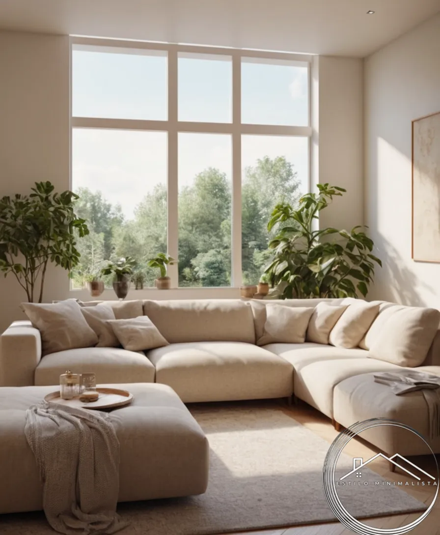 A serene peaceful minimalist living space with calming natural elements.