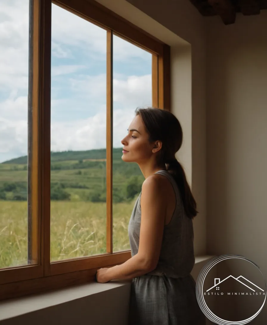 A person embracing simplicity amidst calm, natural surroundings.