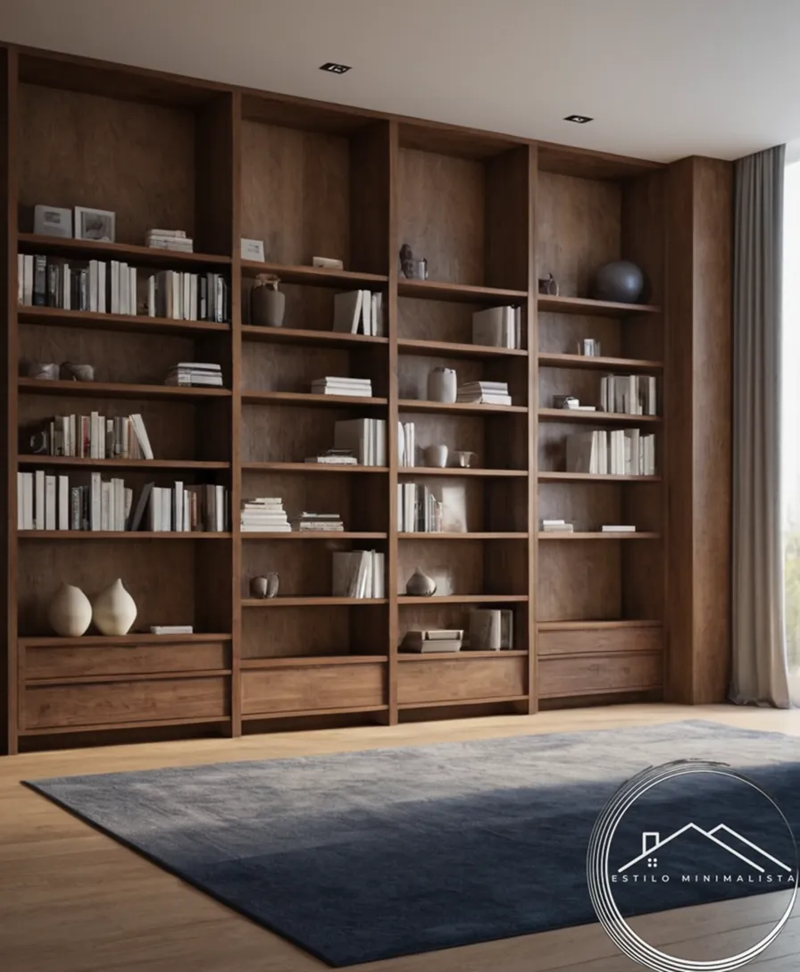A minimalist home storage system and ordered bookshelf.