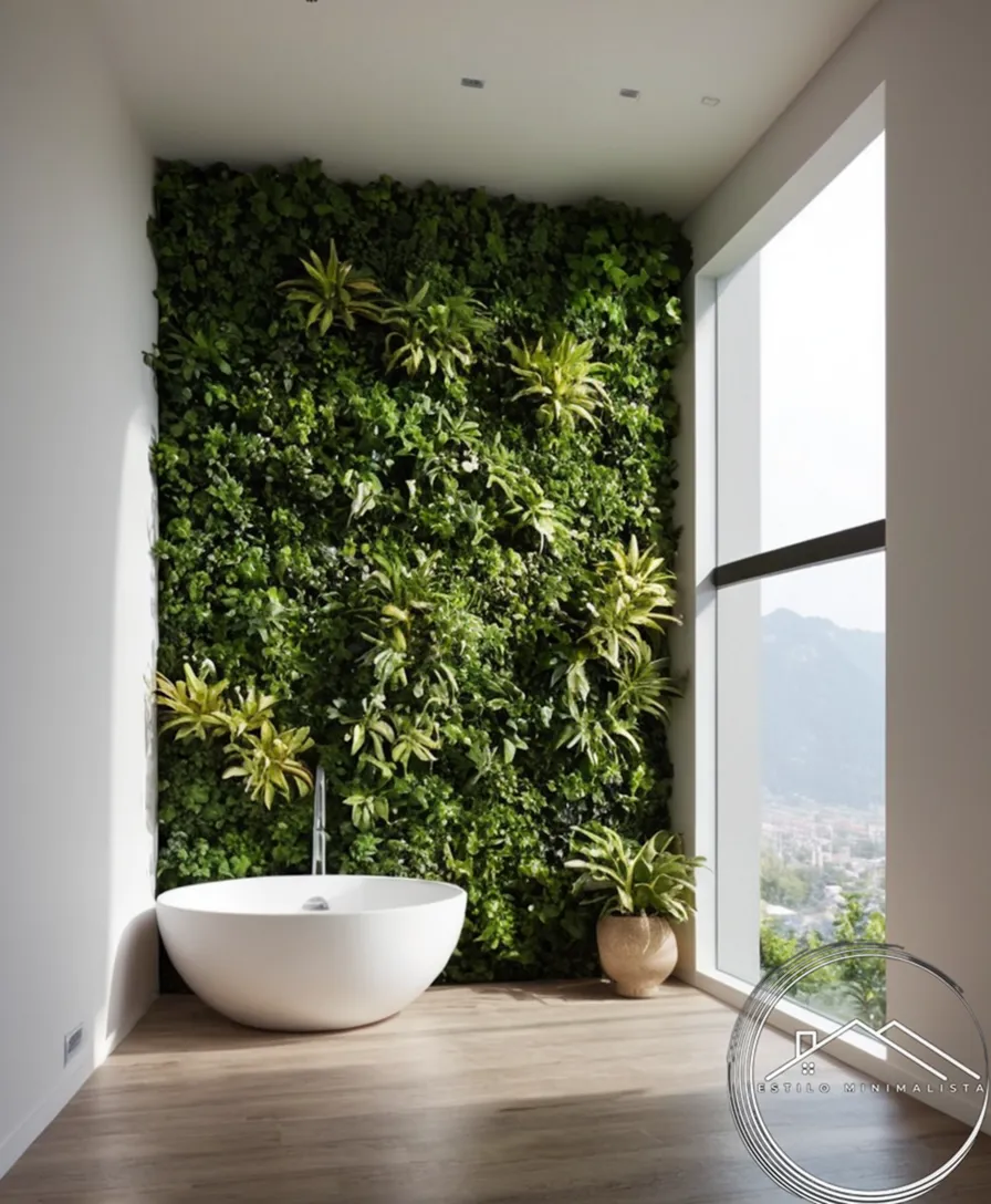 Minimalist interior décor with plants arranged harmoniously on walls.