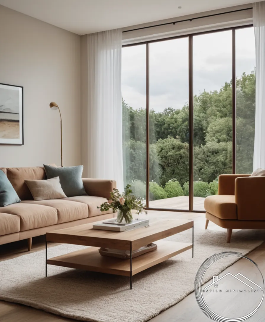 A serene living room with natural, minimalist decor.