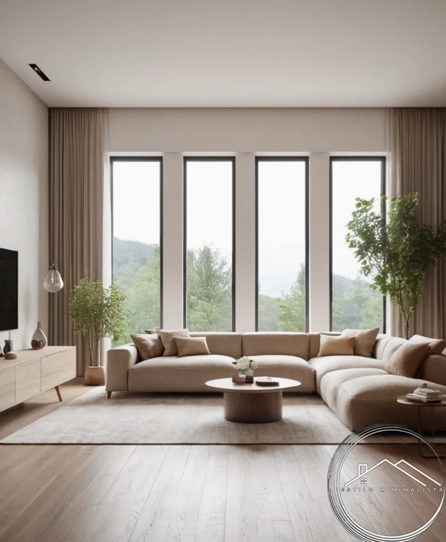 Minimalist living room with clean lines and neutral tones.