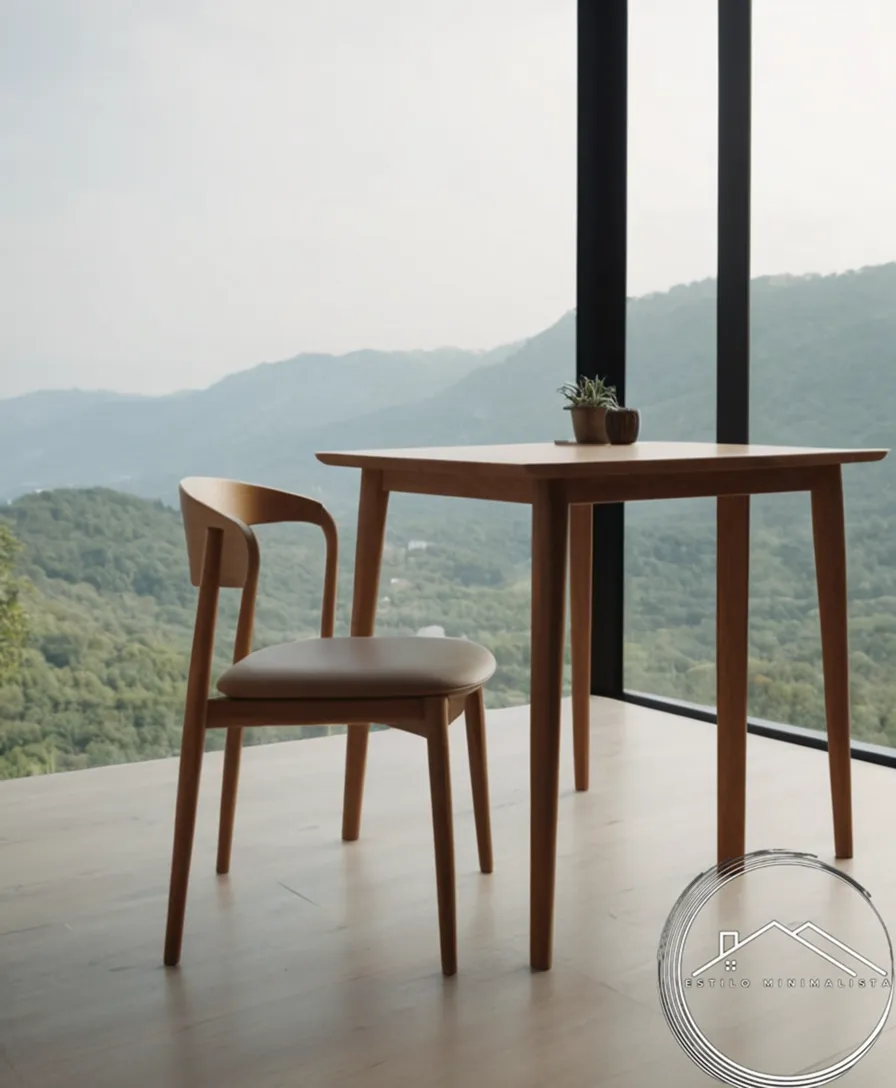 A minimalist chair table combination for small spaces.