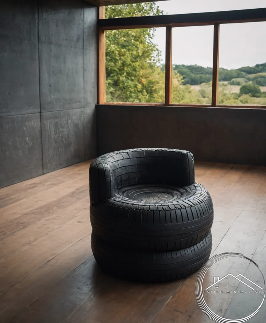 a minimalist seat made from repurposed recycled tires.