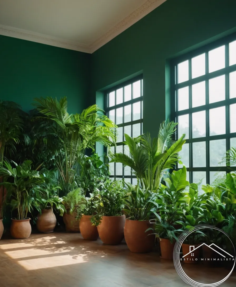 A minimalist room filled with lush green indoor plants and natural light.