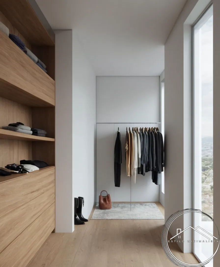 A minimalist closet or room with vertically stacked shelves.