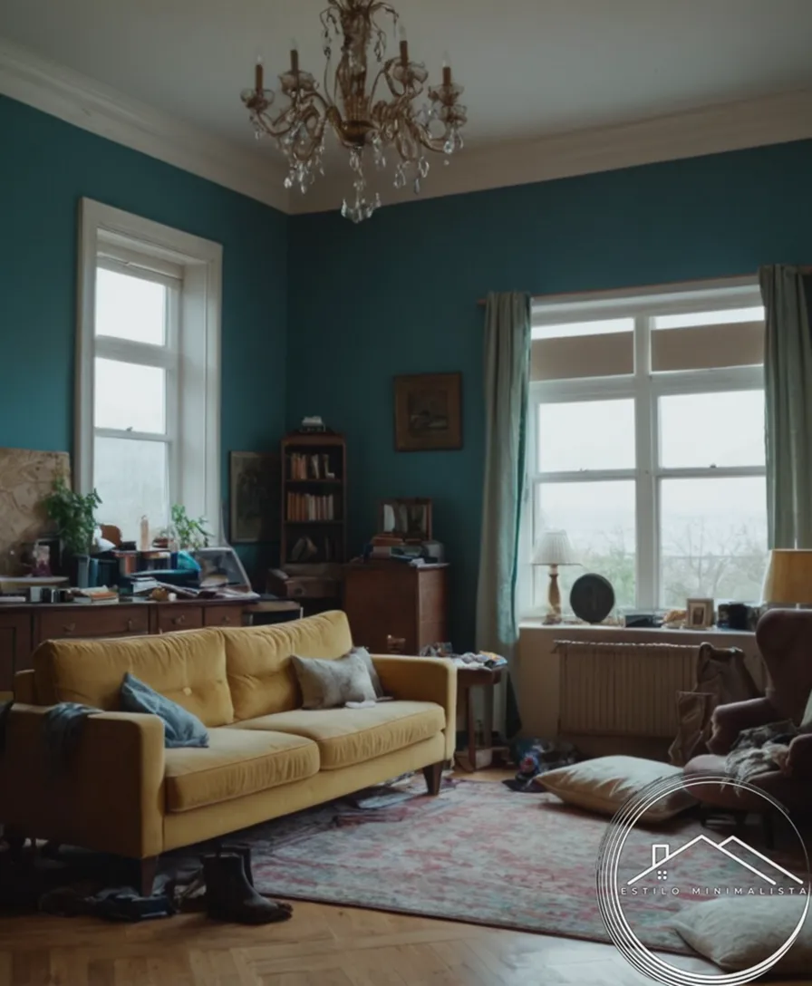 cluttered room before decluttering process with messy furniture.